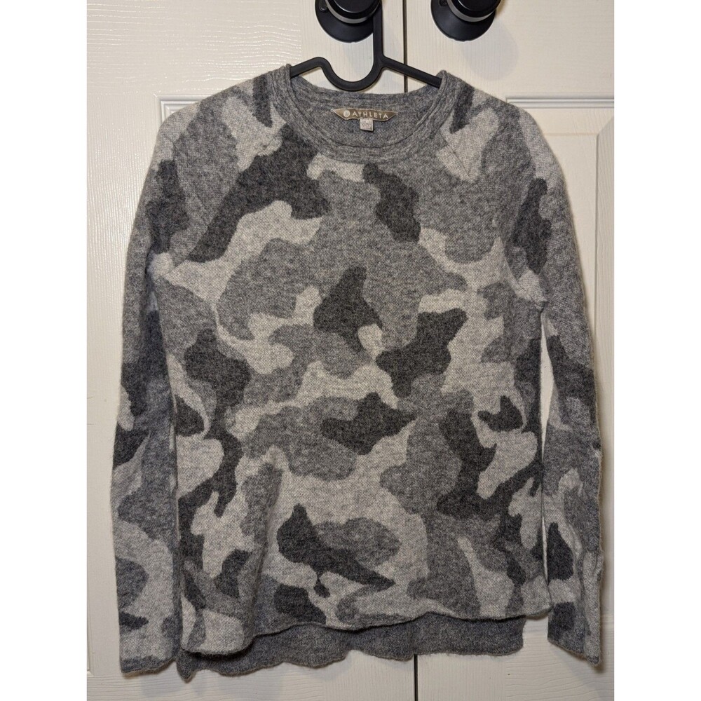 Athleta Gray Undercover Camo Alpaca Merino Wool Sweater Hi Low Pullover Small S